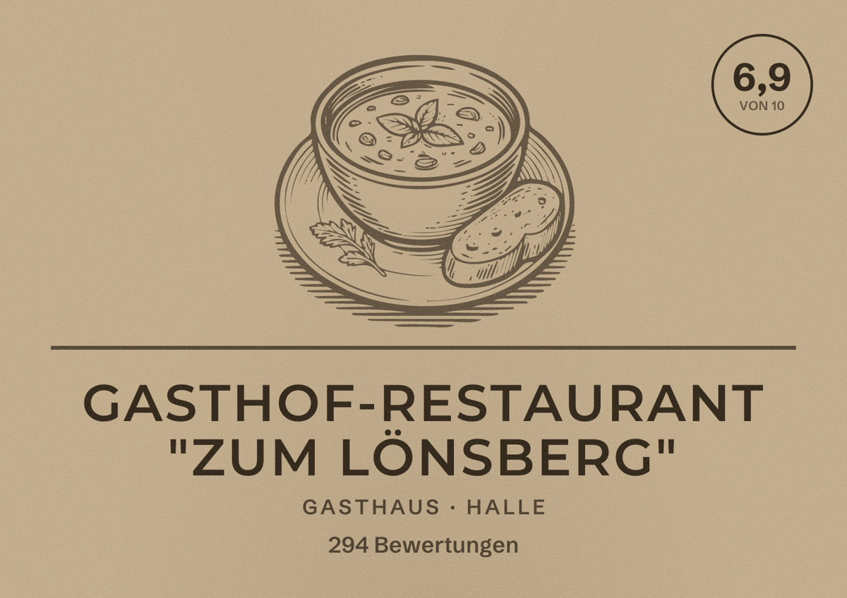 Illustriertes Poster von Gasthof-Restaurant "Zum Lönsberg", Gasthaus in Halle: Bewertung 6,9 von 10 aus 294 Bewertungen