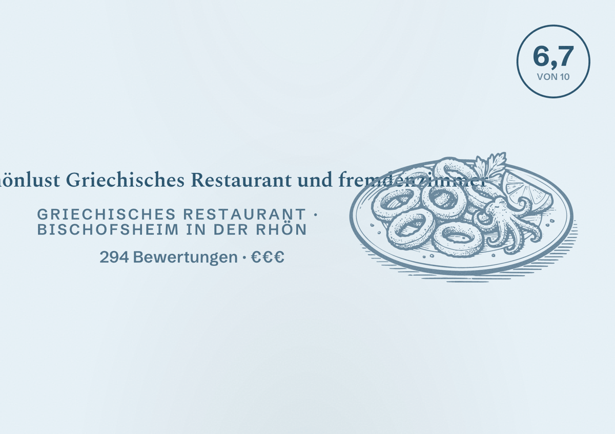 Illustriertes Poster von Gasthof Rhönlust Griechisches Restaurant und fremdenzimmer, Griechisches Restaurant in Bischofsheim in der Rhön: Bewertung 6,7 von 10 aus 294 Bewertungen, Preisniveau €€€