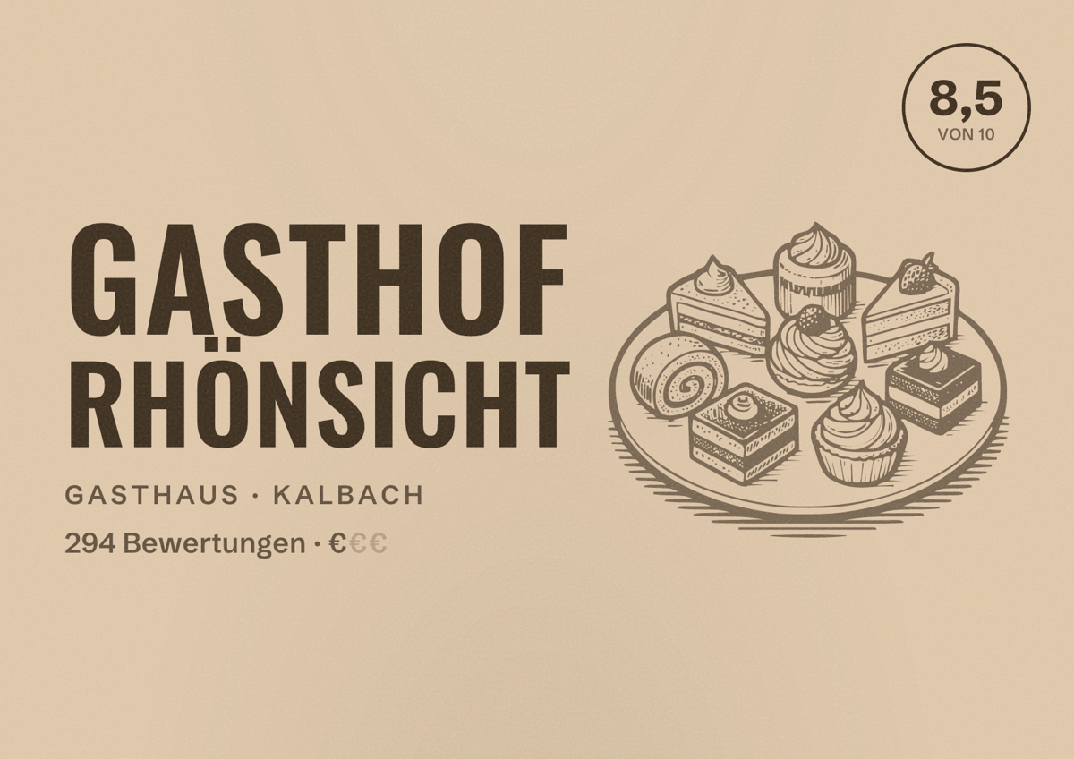 Illustriertes Poster von Gasthof Rhönsicht, Gasthaus in Kalbach: Bewertung 8,5 von 10 aus 294 Bewertungen, Preisniveau €