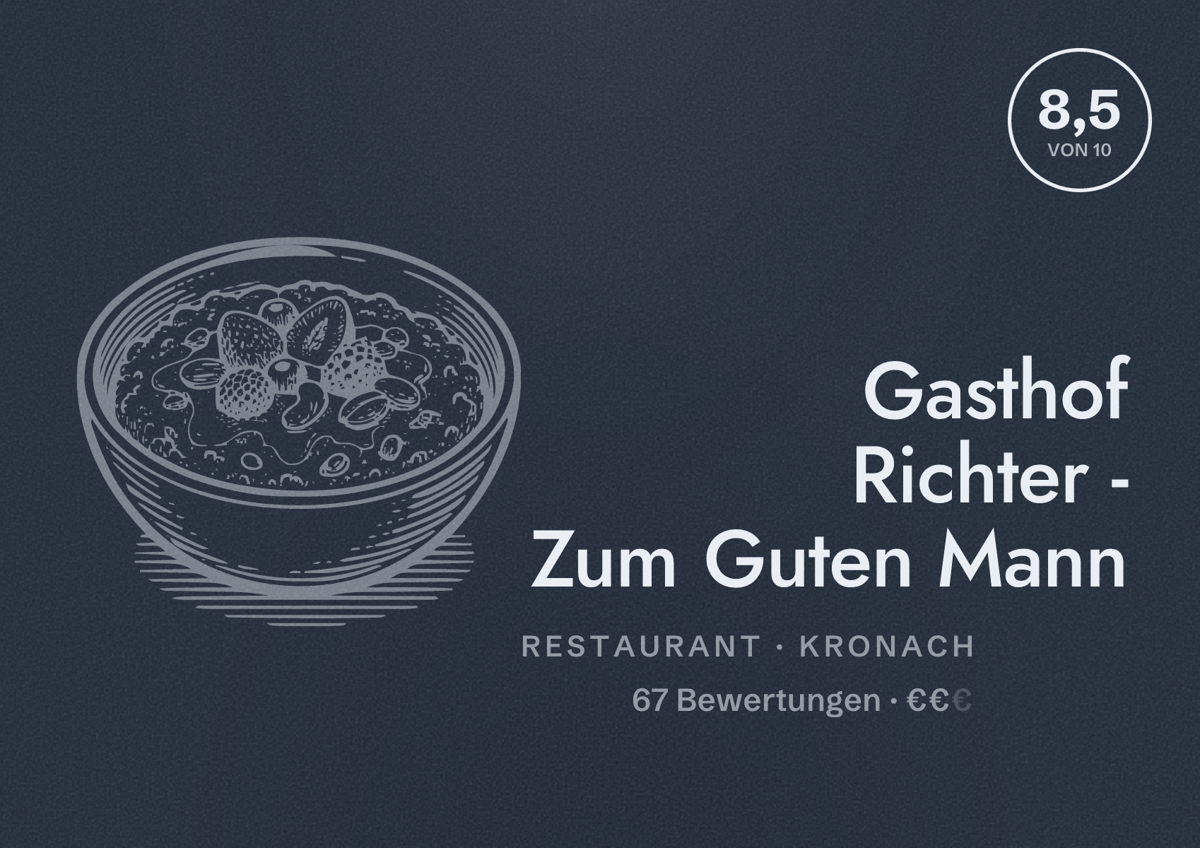 Illustriertes Poster von Gasthof Richter - Zum Guten Mann, Restaurant in Kronach: Bewertung 8,5 von 10 aus 67 Bewertungen, Preisniveau €€