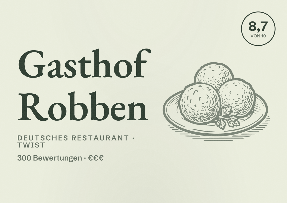 Illustriertes Poster von Gasthof Robben, Deutsches Restaurant in Twist: Bewertung 8,7 von 10 aus 300 Bewertungen, Preisniveau €€€