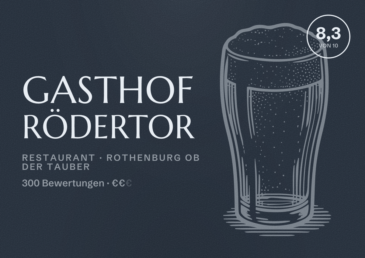 Illustriertes Poster von Gasthof Rödertor, Restaurant in Rothenburg ob der Tauber: Bewertung 8,3 von 10 aus 300 Bewertungen, Preisniveau €€