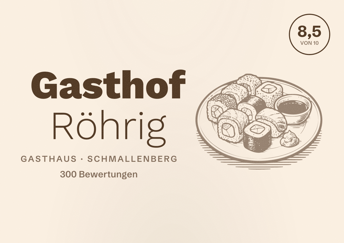 Illustriertes Poster von Gasthof Röhrig, Gasthaus in Schmallenberg: Bewertung 8,5 von 10 aus 300 Bewertungen