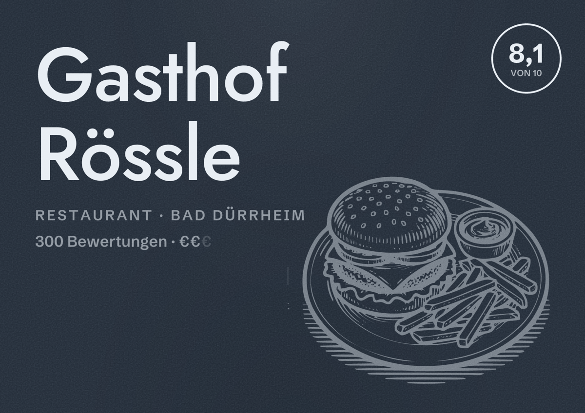 Illustriertes Poster von Gasthof Rössle, Restaurant in Bad Dürrheim: Bewertung 8,1 von 10 aus 300 Bewertungen, Preisniveau €€