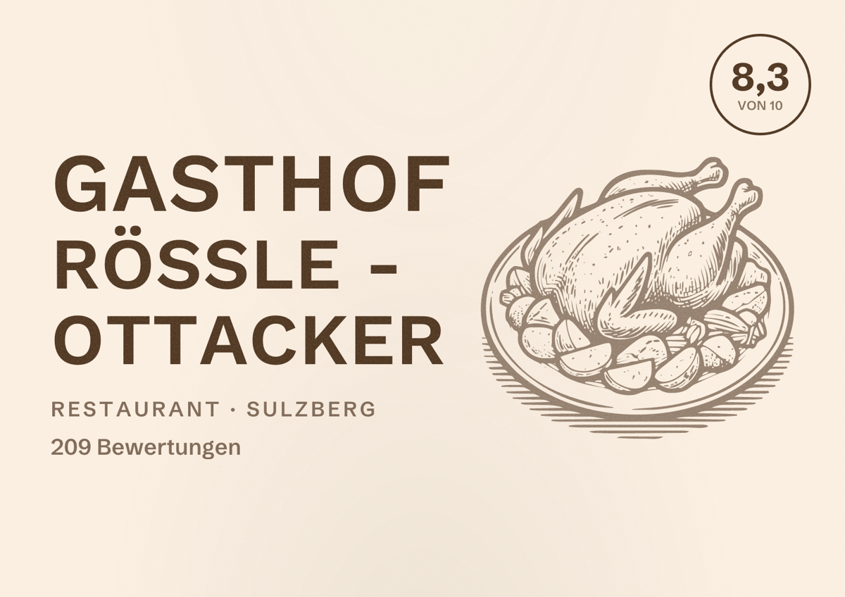 Illustriertes Poster von Gasthof Rössle - Ottacker, Restaurant in Sulzberg: Bewertung 8,3 von 10 aus 209 Bewertungen
