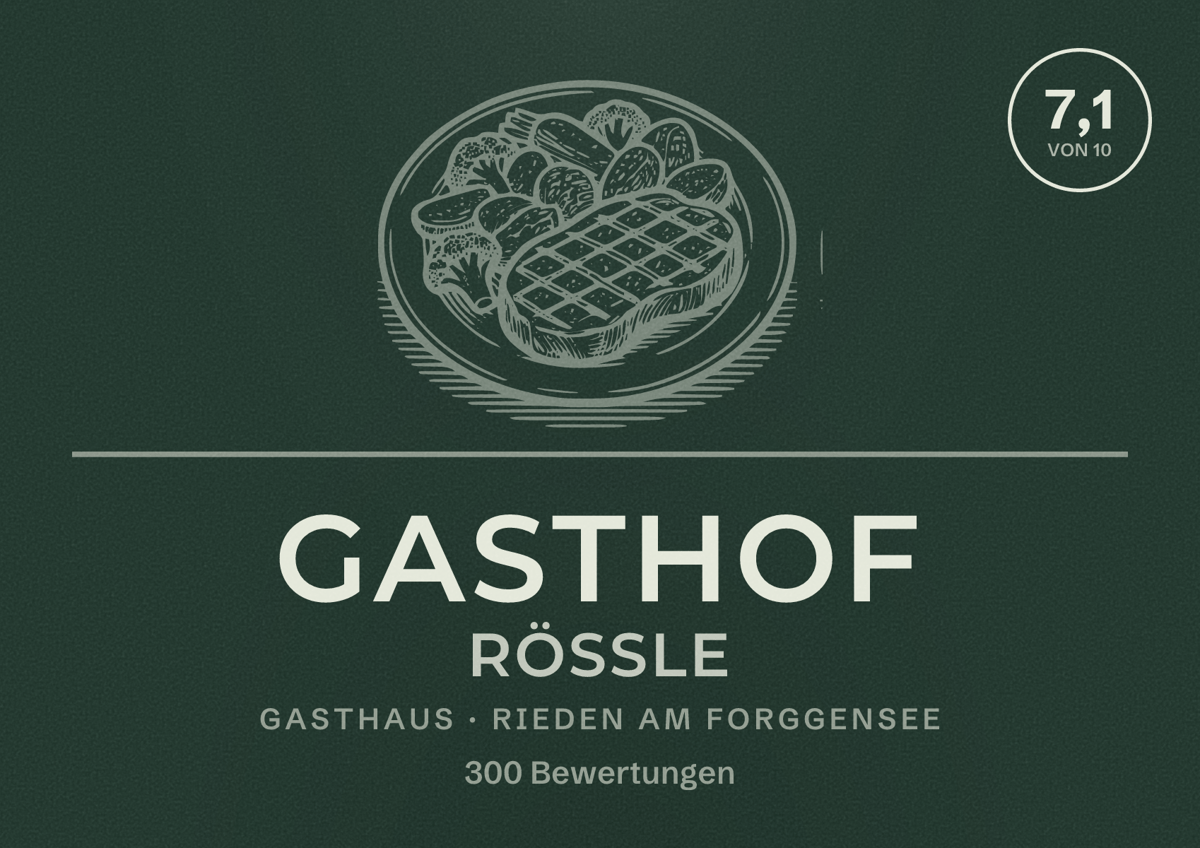 Illustriertes Poster von Gasthof Rössle, Gasthaus in Rieden am Forggensee: Bewertung 7,1 von 10 aus 300 Bewertungen