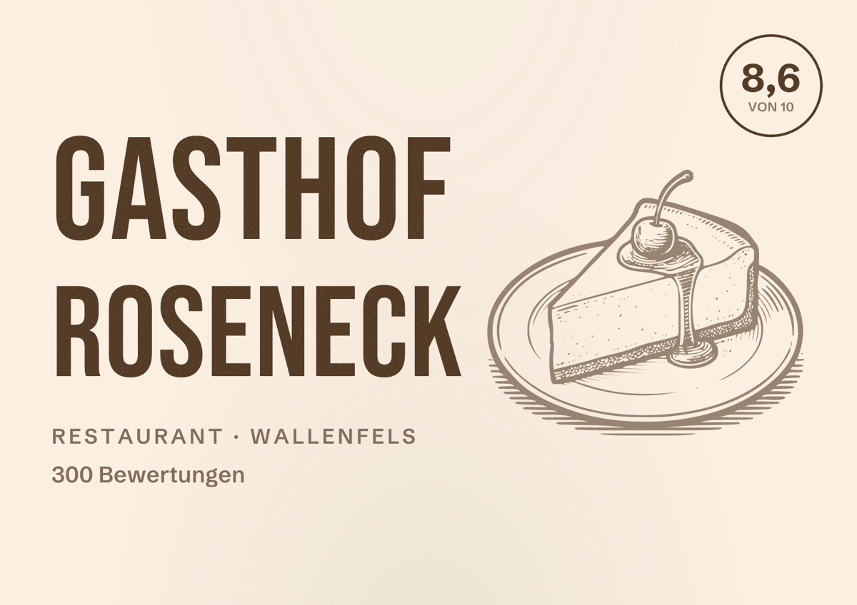Illustriertes Poster von Gasthof Roseneck, Restaurant in Wallenfels: Bewertung 8,6 von 10 aus 300 Bewertungen