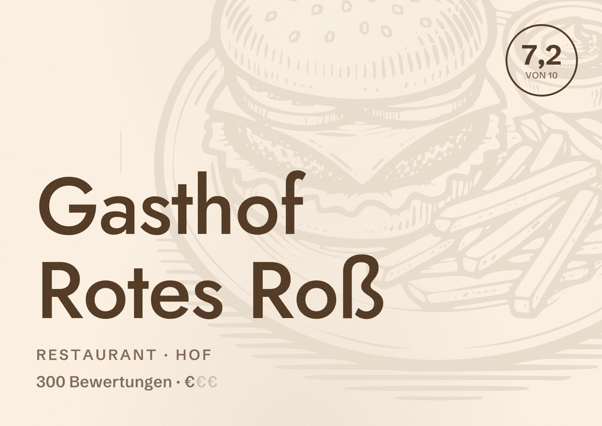 Illustriertes Poster von Gasthof Rotes Roß, Restaurant in Hof: Bewertung 7,2 von 10 aus 300 Bewertungen, Preisniveau €