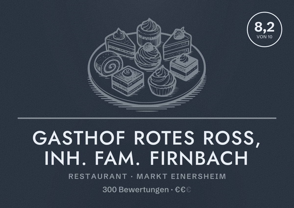 Illustriertes Poster von Gasthof Rotes Ross, Inh. Fam. Firnbach, Restaurant in Markt Einersheim: Bewertung 8,2 von 10 aus 300 Bewertungen, Preisniveau €€