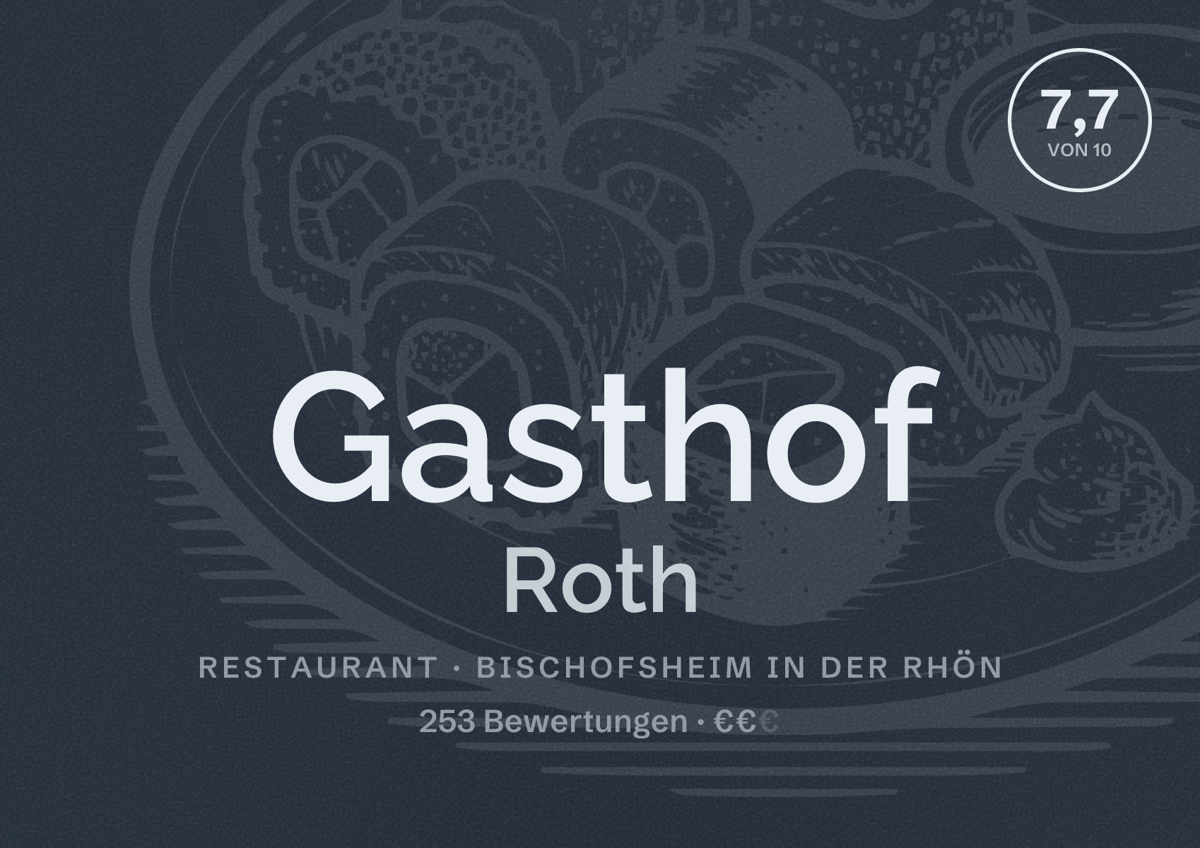 Illustriertes Poster von Gasthof Roth, Restaurant in Bischofsheim in der Rhön: Bewertung 7,7 von 10 aus 253 Bewertungen, Preisniveau €€