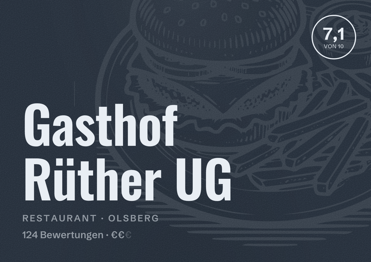 Illustriertes Poster von Gasthof Rüther UG, Restaurant in Olsberg: Bewertung 7,1 von 10 aus 124 Bewertungen, Preisniveau €€