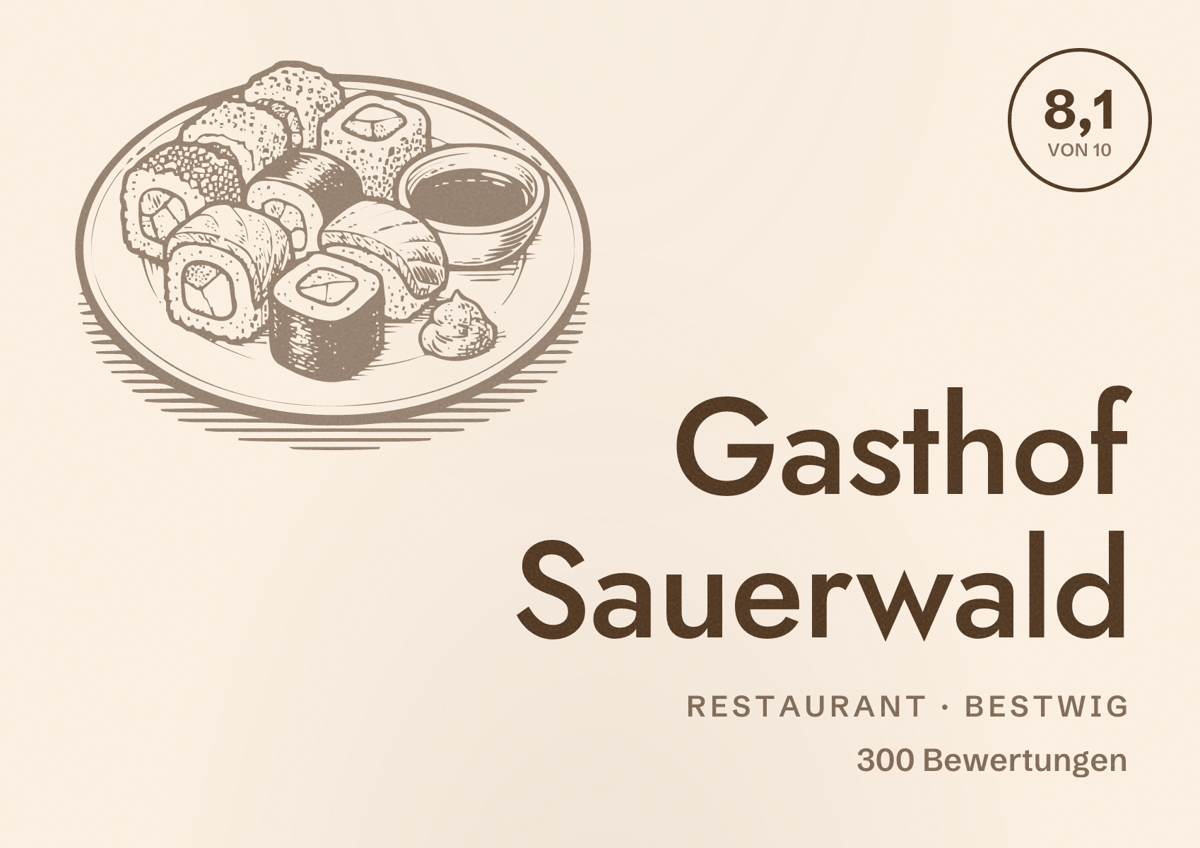 Illustriertes Poster von Gasthof Sauerwald, Restaurant in Bestwig: Bewertung 8,1 von 10 aus 300 Bewertungen