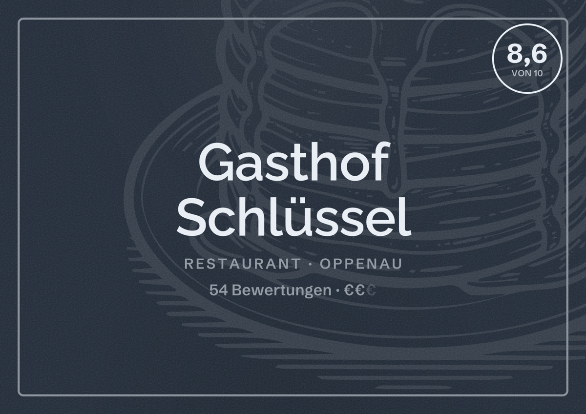 Illustriertes Poster von Gasthof Schlüssel, Restaurant in Oppenau: Bewertung 8,6 von 10 aus 54 Bewertungen, Preisniveau €€