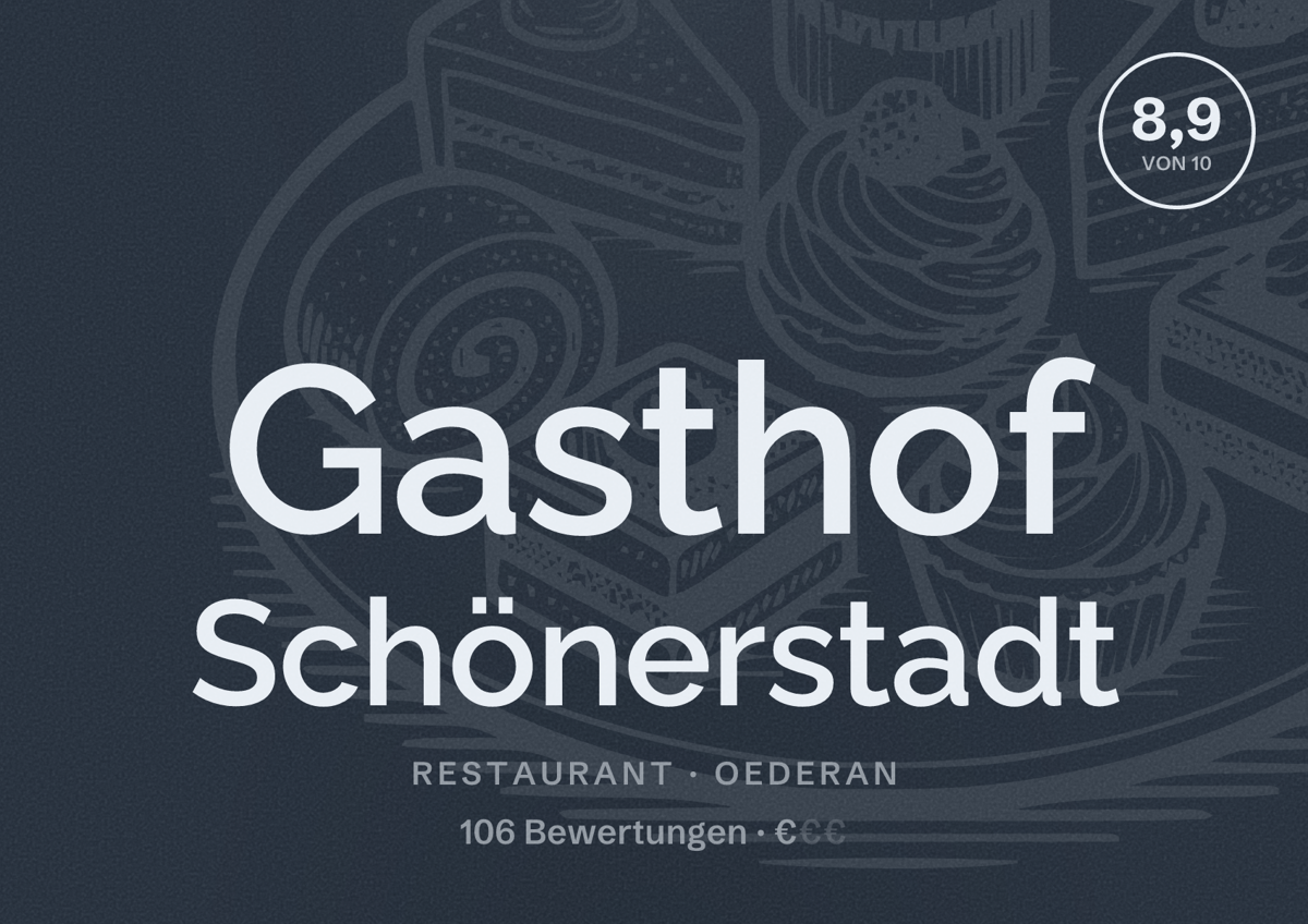 Illustriertes Poster von Gasthof Schönerstadt, Restaurant in Oederan: Bewertung 8,9 von 10 aus 106 Bewertungen, Preisniveau €