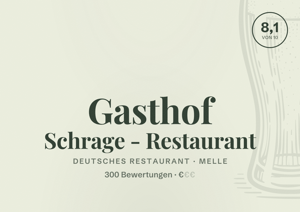 Illustriertes Poster von Gasthof Schrage - Restaurant, Deutsches Restaurant in Melle: Bewertung 8,1 von 10 aus 300 Bewertungen, Preisniveau €