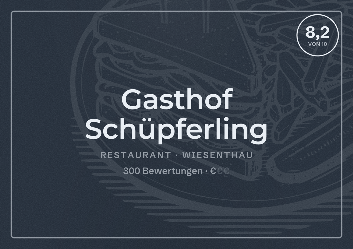 Illustriertes Poster von Gasthof Schüpferling, Restaurant in Wiesenthau: Bewertung 8,2 von 10 aus 300 Bewertungen, Preisniveau €