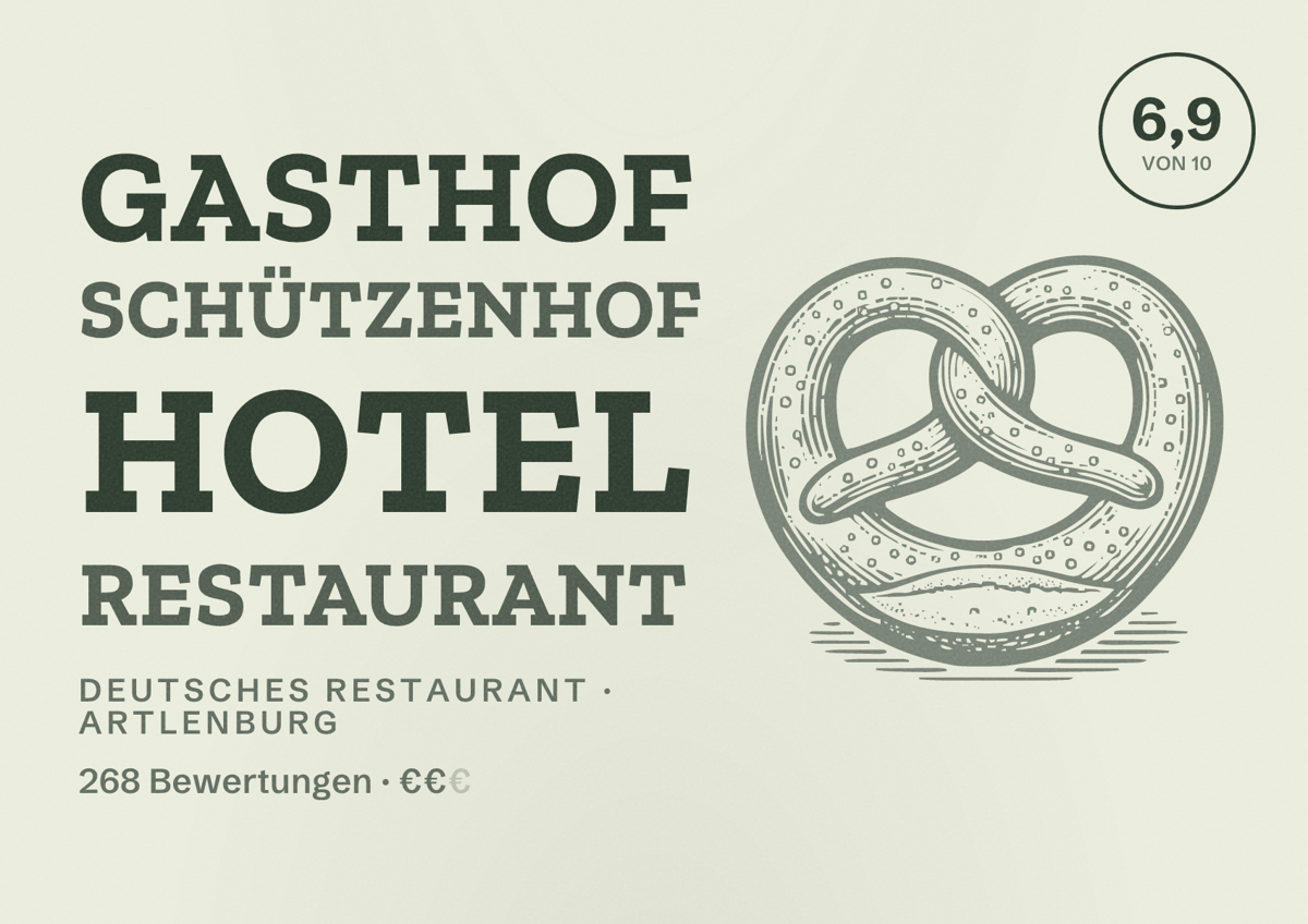 Illustriertes Poster von Gasthof Schützenhof Hotel Restaurant, Deutsches Restaurant in Artlenburg: Bewertung 6,9 von 10 aus 268 Bewertungen, Preisniveau €€