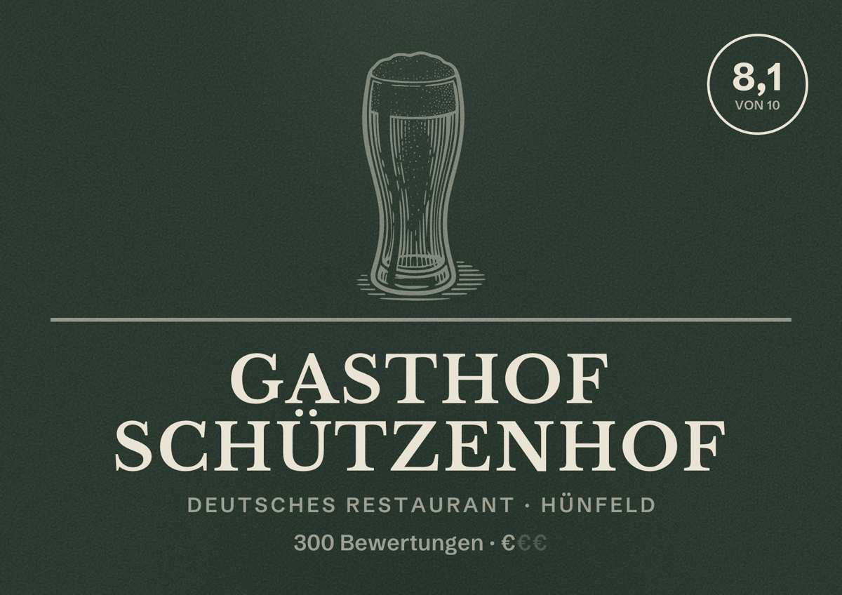 Illustriertes Poster von Gasthof Schützenhof, Deutsches Restaurant in Hünfeld: Bewertung 8,1 von 10 aus 300 Bewertungen, Preisniveau €