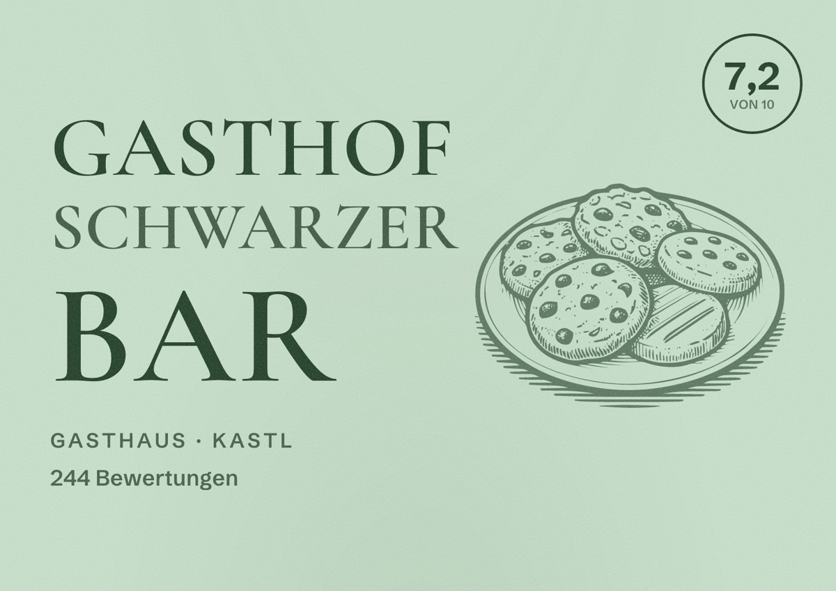 Illustriertes Poster von Gasthof Schwarzer Bar, Gasthaus in Kastl: Bewertung 7,2 von 10 aus 244 Bewertungen