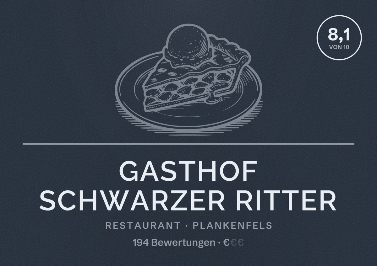 Illustriertes Poster von Gasthof Schwarzer Ritter, Restaurant in Plankenfels: Bewertung 8,1 von 10 aus 194 Bewertungen, Preisniveau €