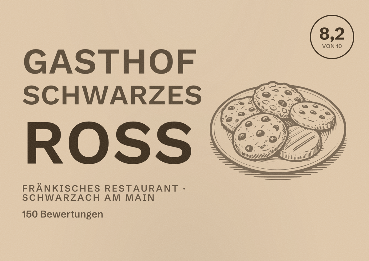 Illustriertes Poster von Gasthof Schwarzes Roß, Fränkisches Restaurant in Schwarzach am Main: Bewertung 8,2 von 10 aus 150 Bewertungen