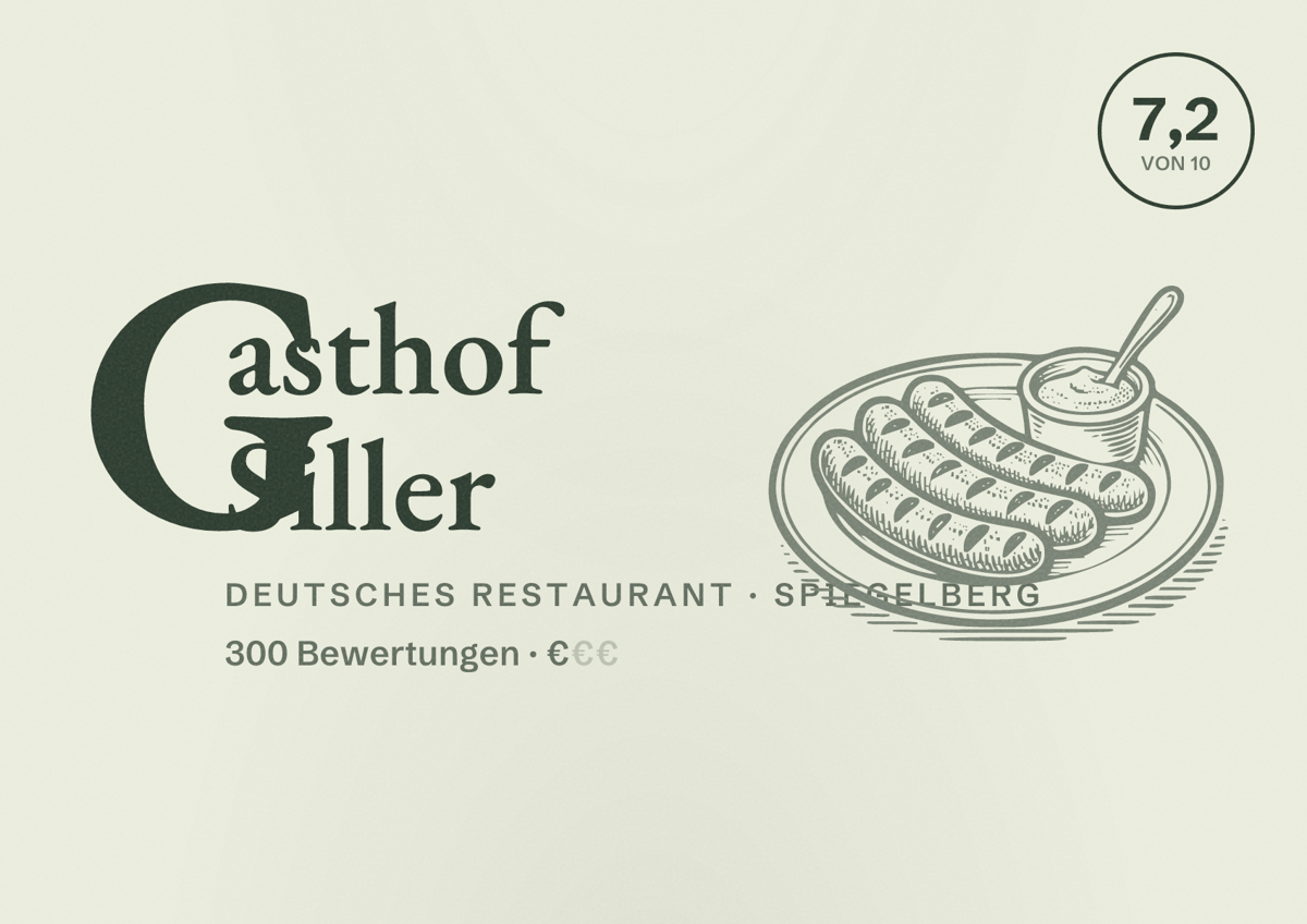 Illustriertes Poster von Gasthof Siller, Deutsches Restaurant in Spiegelberg: Bewertung 7,2 von 10 aus 300 Bewertungen, Preisniveau €