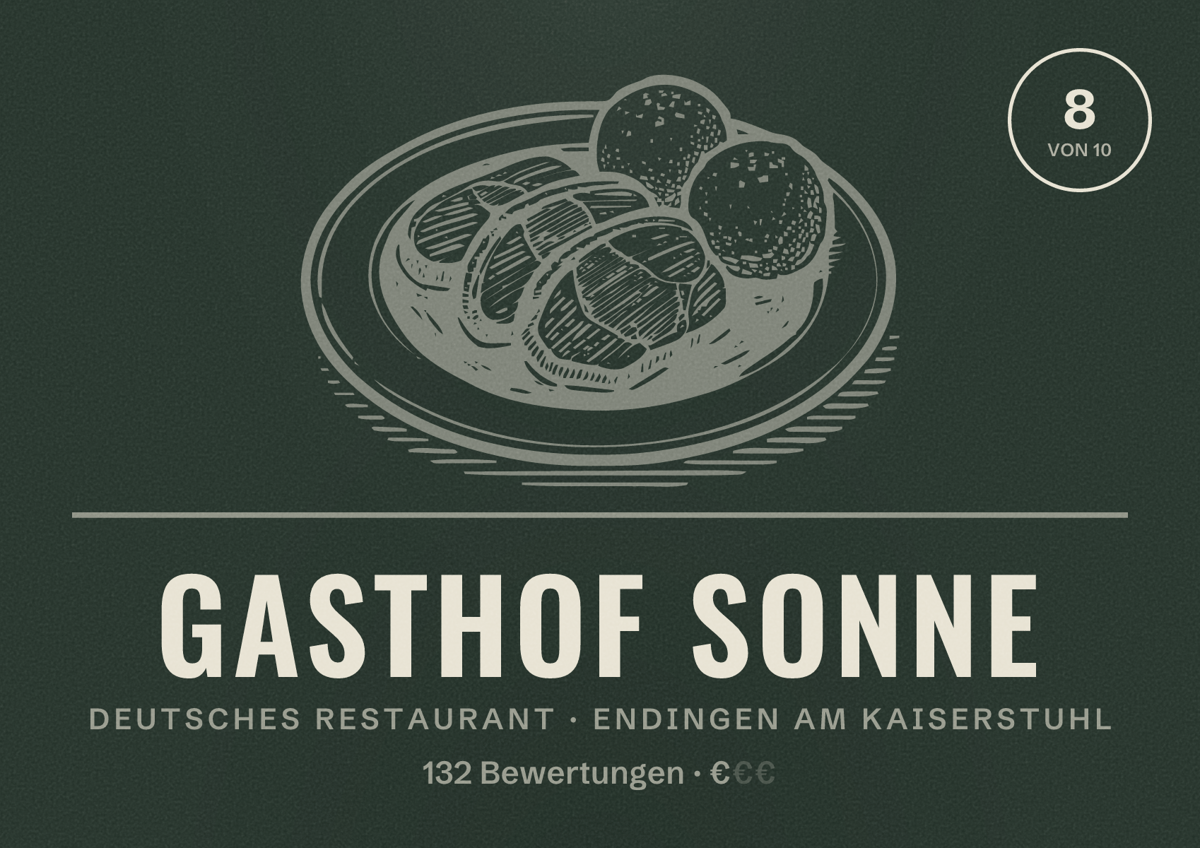 Illustriertes Poster von Gasthof Sonne, Deutsches Restaurant in Endingen am Kaiserstuhl: Bewertung 8 von 10 aus 132 Bewertungen, Preisniveau €