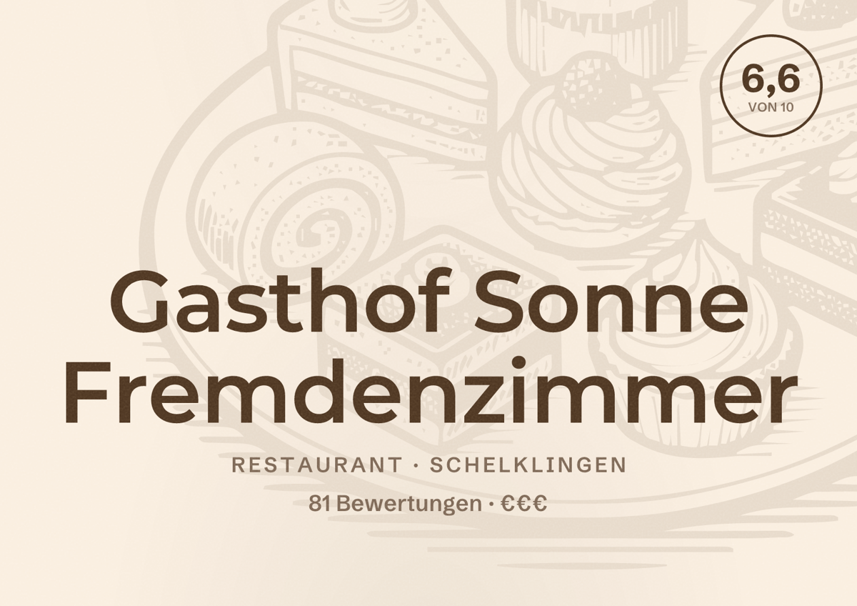 Illustriertes Poster von Gasthof Sonne Fremdenzimmer, Restaurant in Schelklingen: Bewertung 6,6 von 10 aus 81 Bewertungen, Preisniveau €€€