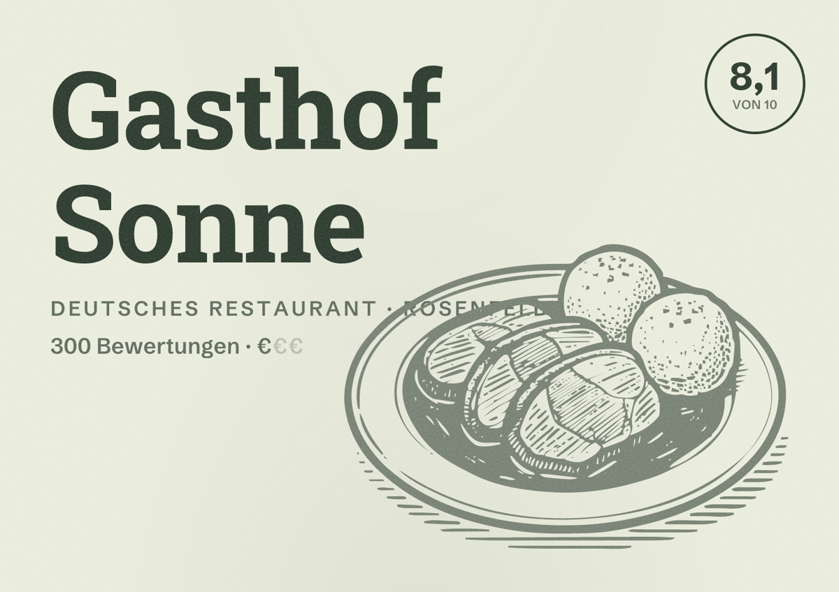 Illustriertes Poster von Gasthof Sonne, Deutsches Restaurant in Rosenfeld: Bewertung 8,1 von 10 aus 300 Bewertungen, Preisniveau €
