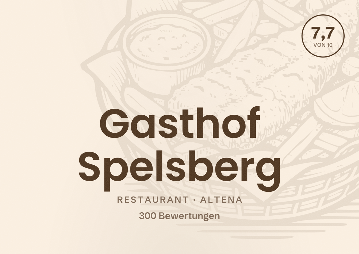 Illustriertes Poster von Gasthof Spelsberg, Restaurant in Altena: Bewertung 7,7 von 10 aus 300 Bewertungen