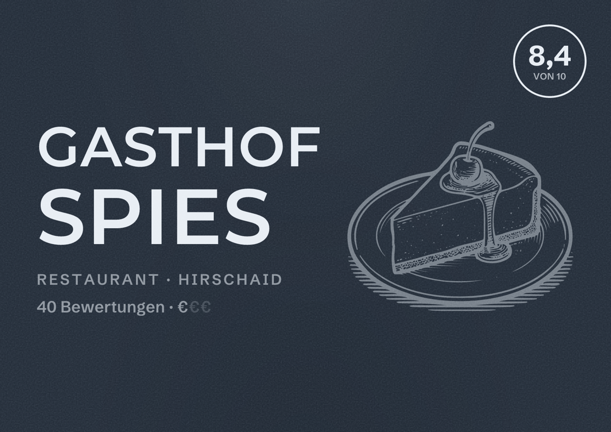 Illustriertes Poster von Gasthof Spies, Restaurant in Hirschaid: Bewertung 8,4 von 10 aus 40 Bewertungen, Preisniveau €