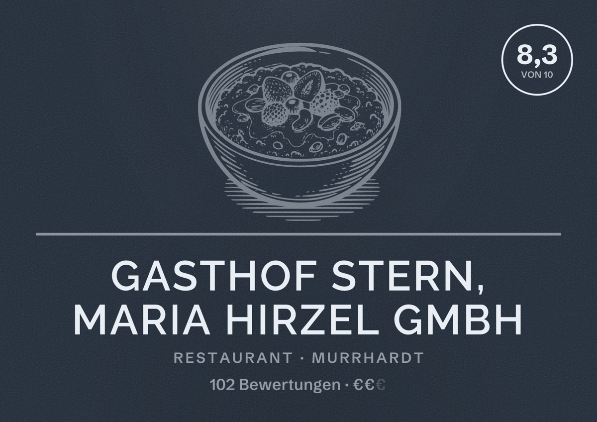 Illustriertes Poster von Gasthof Stern, Maria Hirzel GmbH, Restaurant in Murrhardt: Bewertung 8,3 von 10 aus 102 Bewertungen, Preisniveau €€
