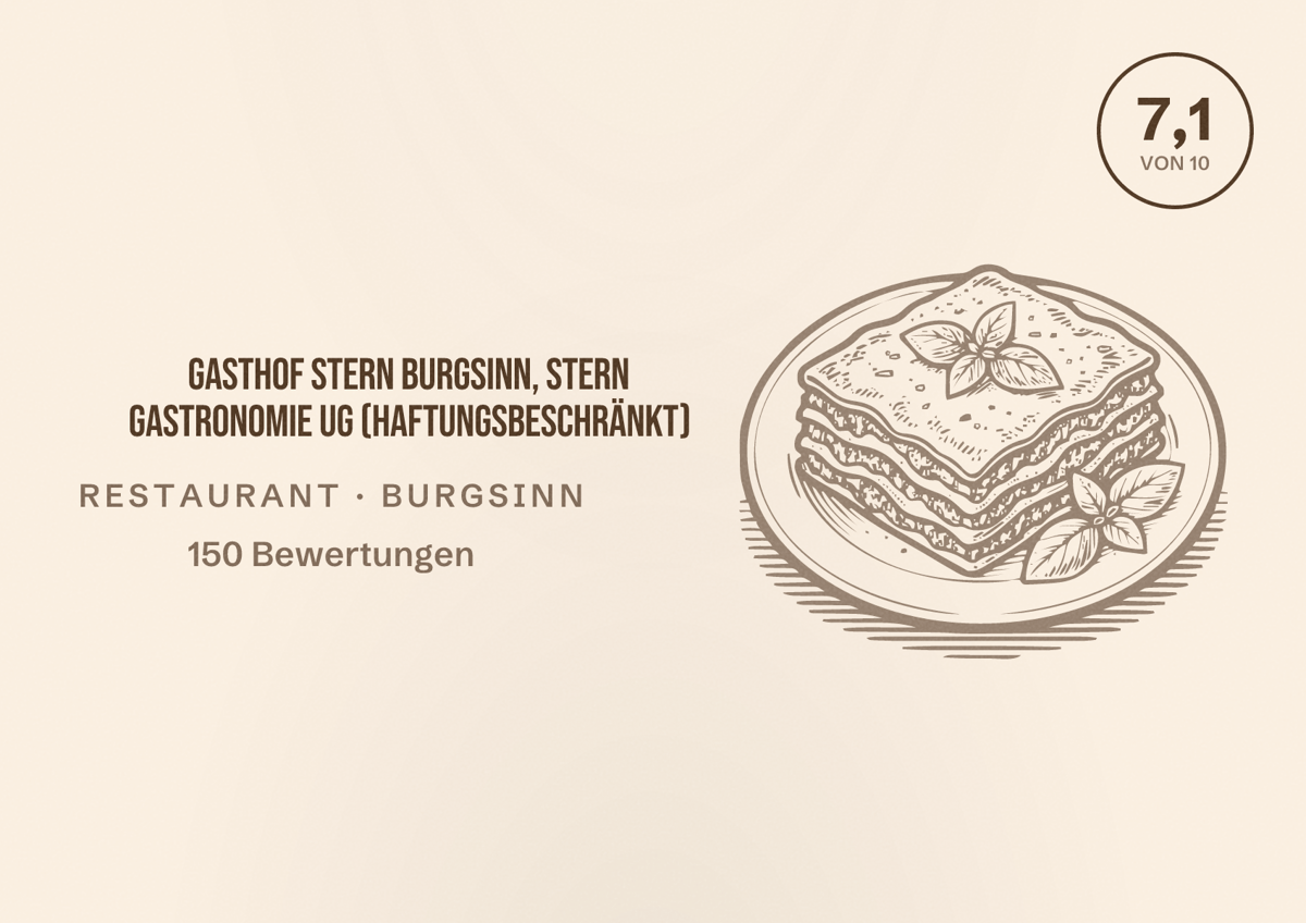 Illustriertes Poster von Gasthof Stern Burgsinn, Stern Gastronomie UG (haftungsbeschränkt), Restaurant in Burgsinn: Bewertung 7,1 von 10 aus 150 Bewertungen