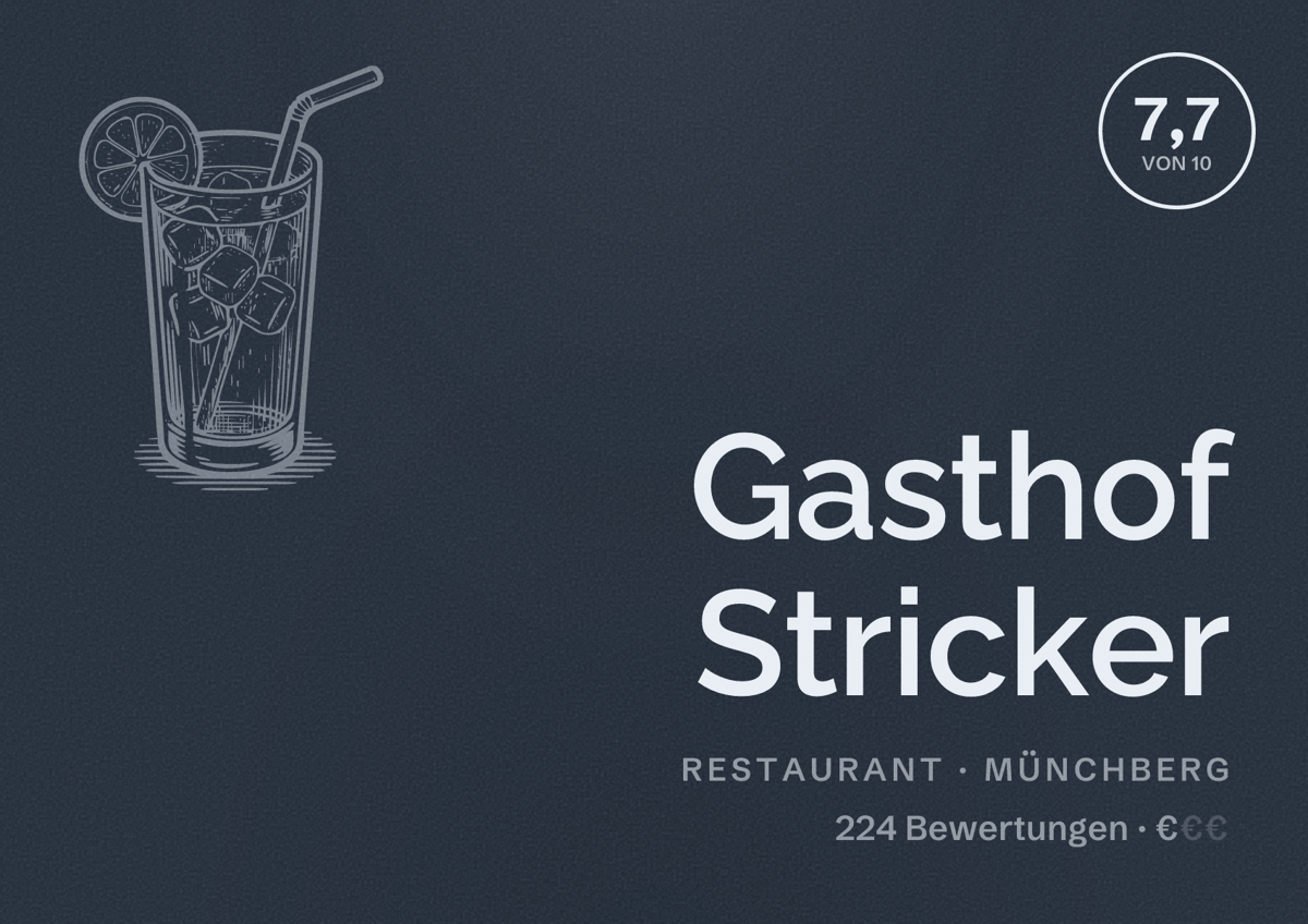 Illustriertes Poster von Gasthof Stricker, Restaurant in Münchberg: Bewertung 7,7 von 10 aus 224 Bewertungen, Preisniveau €