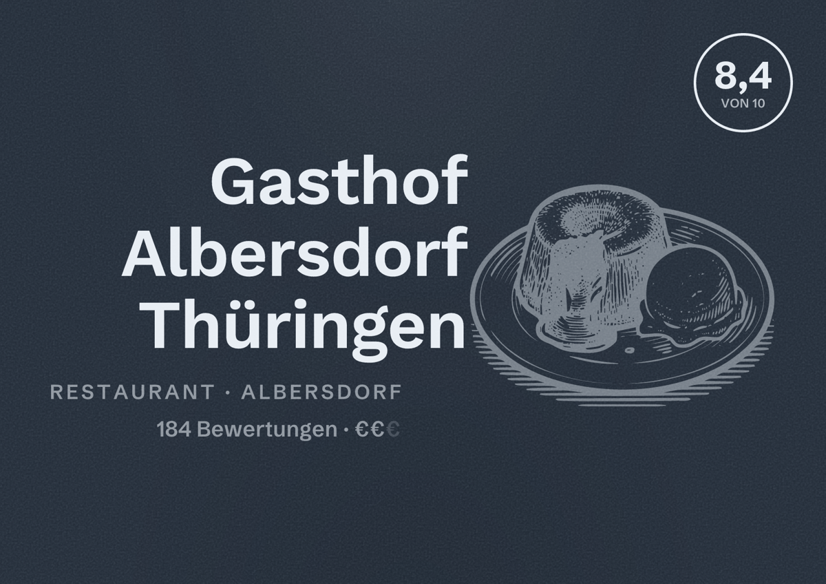 Illustriertes Poster von Gasthof Albersdorf Thüringen, Restaurant in Albersdorf: Bewertung 8,4 von 10 aus 184 Bewertungen, Preisniveau €€