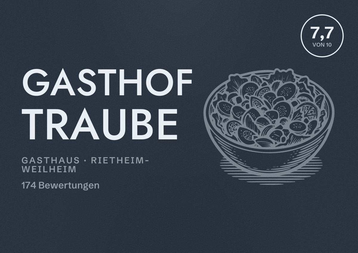 Illustriertes Poster von Gasthof Traube, Gasthaus in Rietheim-Weilheim: Bewertung 7,7 von 10 aus 174 Bewertungen