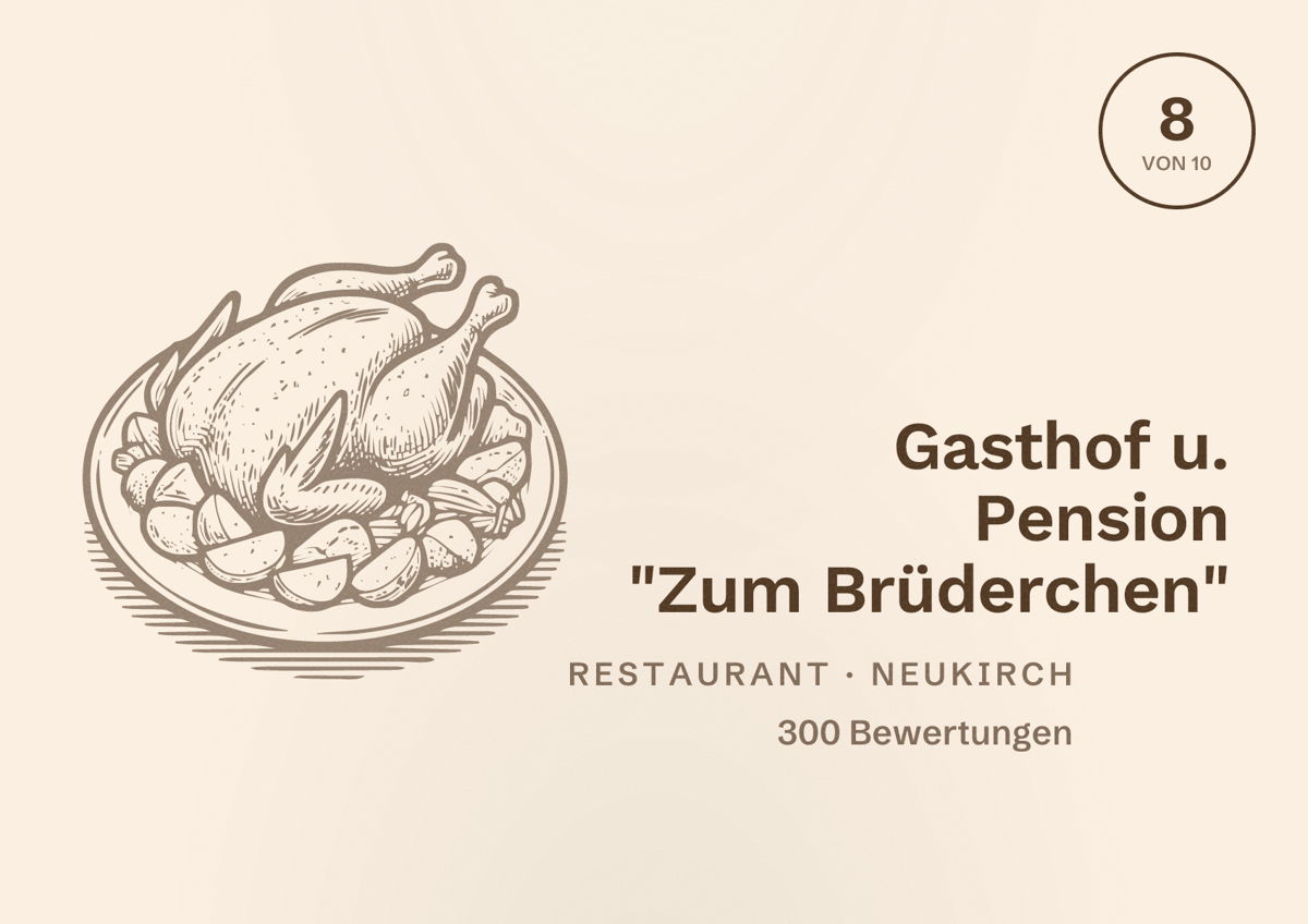 Illustriertes Poster von Gasthof u. Pension "Zum Brüderchen", Restaurant in Neukirch: Bewertung 8 von 10 aus 300 Bewertungen