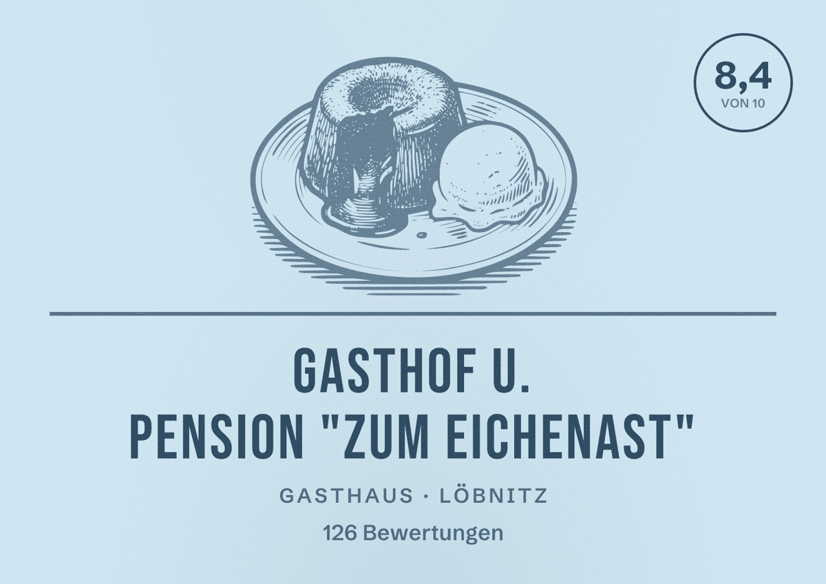 Illustriertes Poster von Gasthof u. Pension "Zum Eichenast", Gasthaus in Löbnitz: Bewertung 8,4 von 10 aus 126 Bewertungen