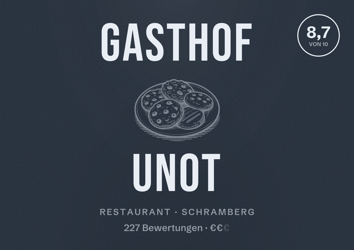Illustriertes Poster von Gasthof Unot, Restaurant in Schramberg: Bewertung 8,7 von 10 aus 227 Bewertungen, Preisniveau €€