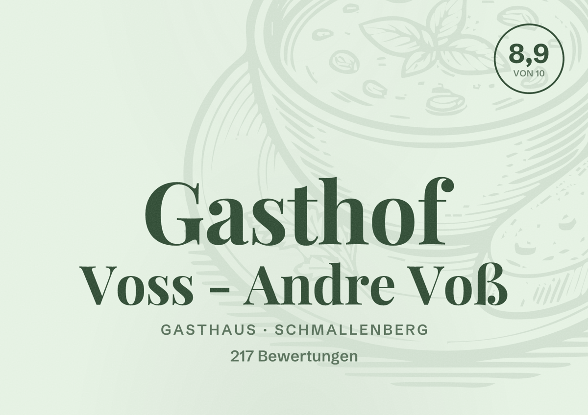 Illustriertes Poster von Gasthof Voss - Andre Voß, Gasthaus in Schmallenberg: Bewertung 8,9 von 10 aus 217 Bewertungen