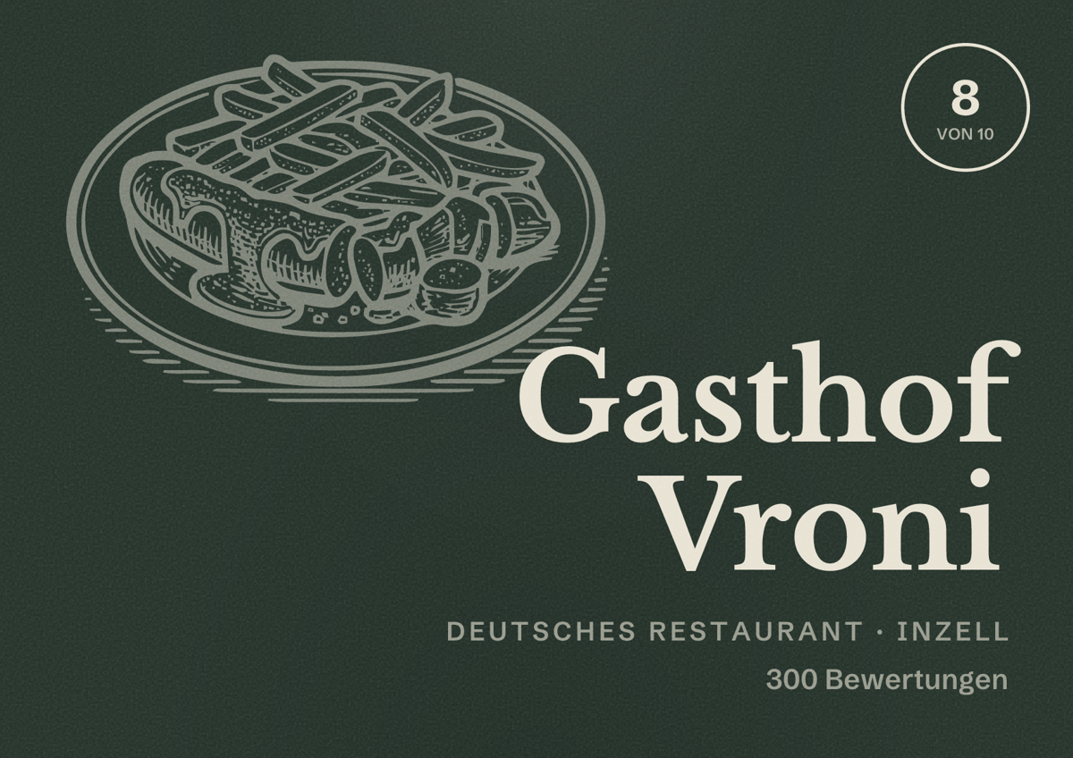 Illustriertes Poster von Gasthof Vroni, Deutsches Restaurant in Inzell: Bewertung 8 von 10 aus 300 Bewertungen