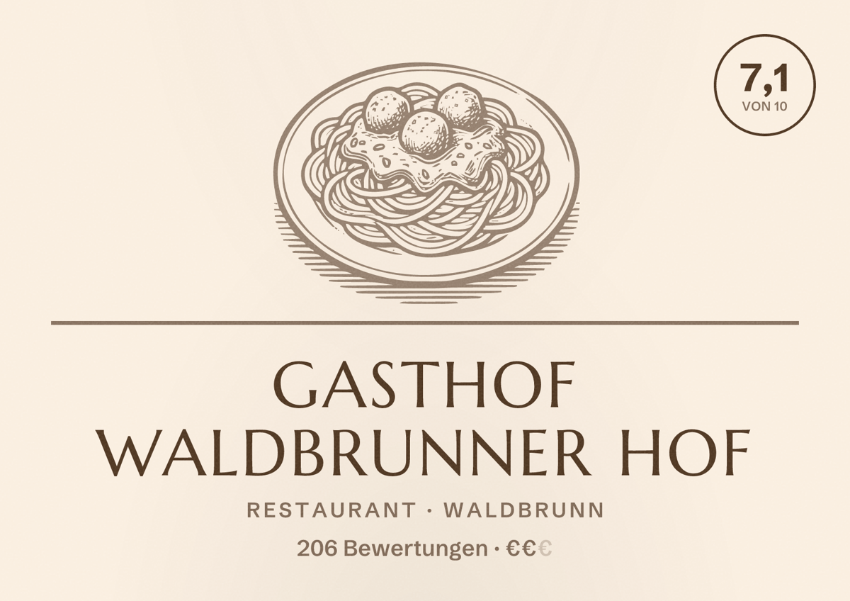 Illustriertes Poster von Gasthof Waldbrunner Hof, Restaurant in Waldbrunn: Bewertung 7,1 von 10 aus 206 Bewertungen, Preisniveau €€