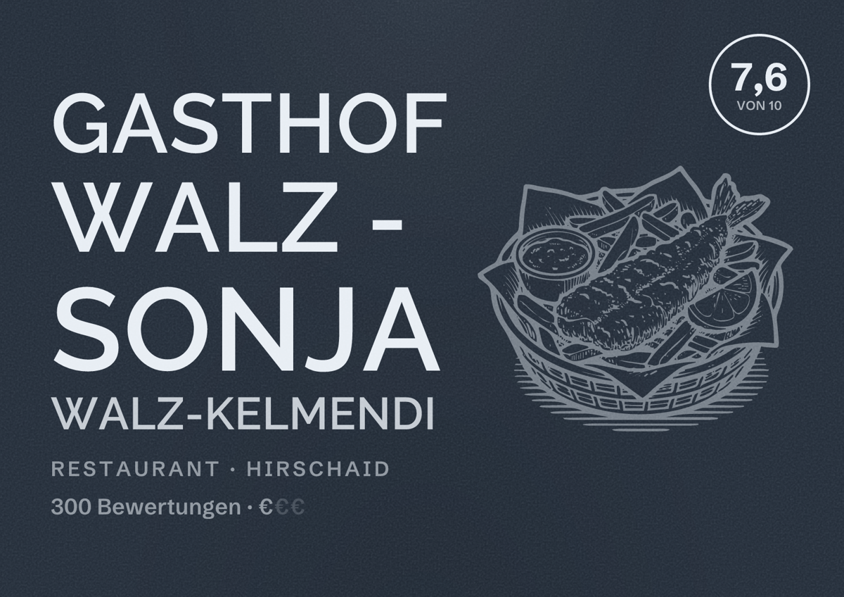 Illustriertes Poster von Gasthof Walz - Sonja Walz-Kelmendi, Restaurant in Hirschaid: Bewertung 7,6 von 10 aus 300 Bewertungen, Preisniveau €