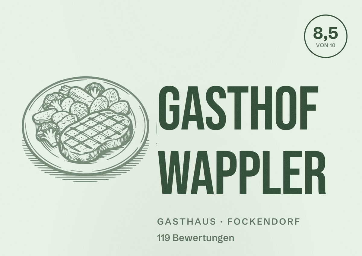 Illustriertes Poster von Gasthof Wappler, Gasthaus in Fockendorf: Bewertung 8,5 von 10 aus 119 Bewertungen