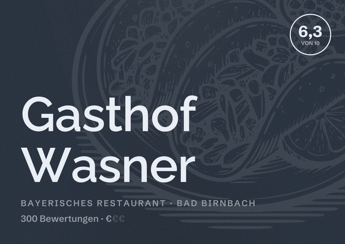 Illustriertes Poster von Gasthof Wasner, Bayerisches Restaurant in Bad Birnbach: Bewertung 6,3 von 10 aus 300 Bewertungen, Preisniveau €