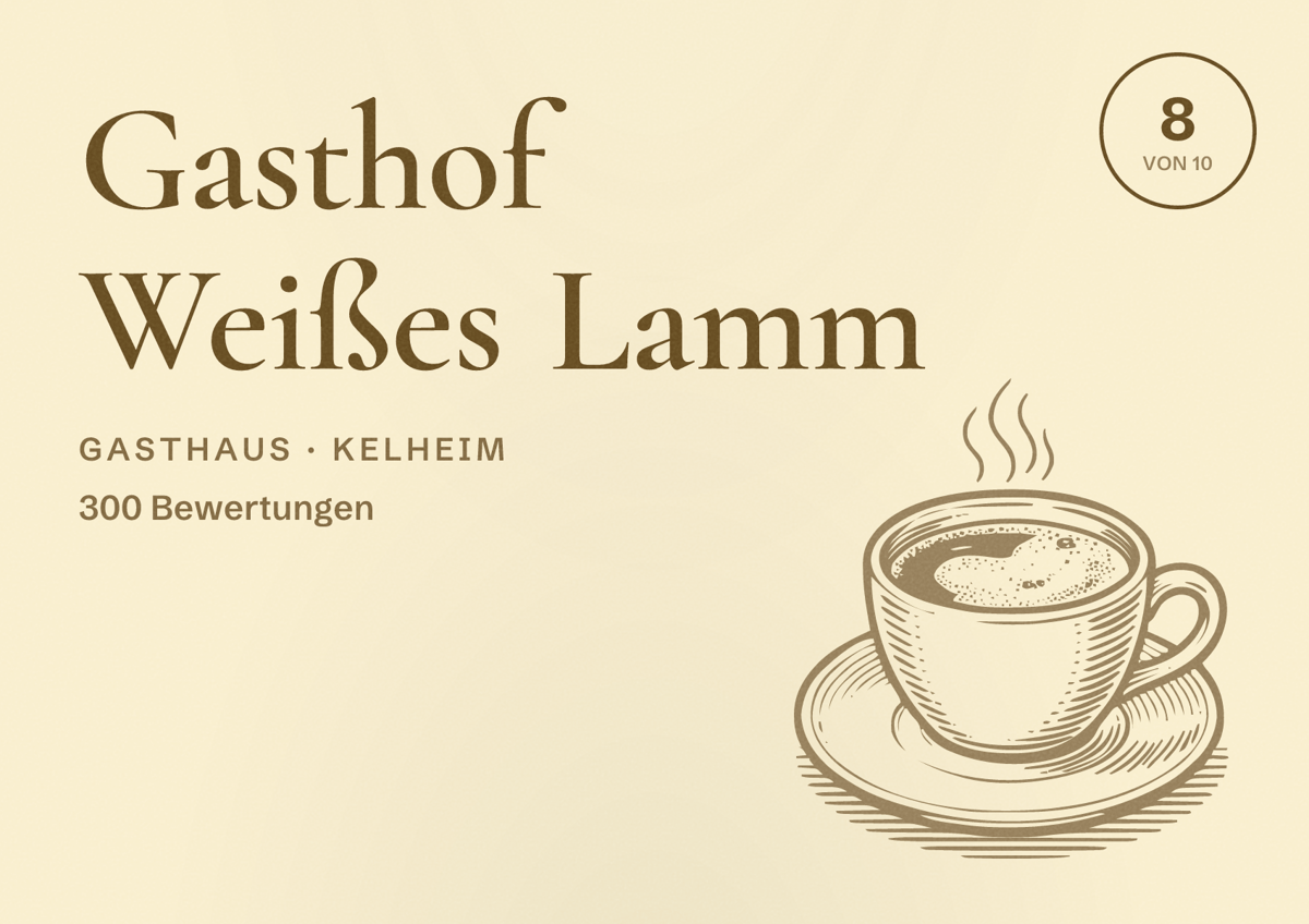 Illustriertes Poster von Gasthof Weißes Lamm, Gasthaus in Kelheim: Bewertung 8 von 10 aus 300 Bewertungen
