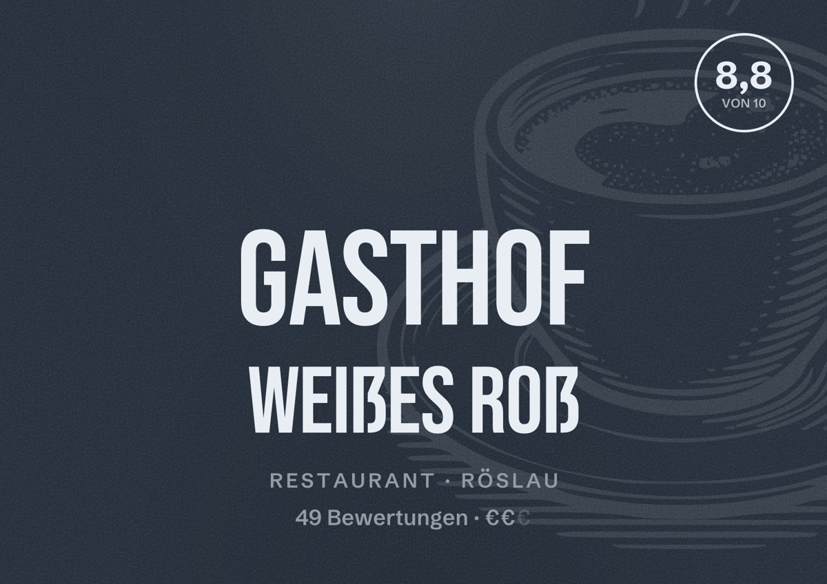 Illustriertes Poster von Gasthof Weißes Roß, Restaurant in Röslau: Bewertung 8,8 von 10 aus 49 Bewertungen, Preisniveau €€