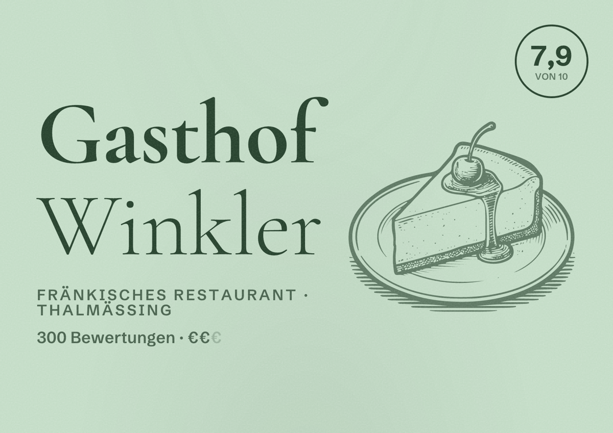 Illustriertes Poster von Gasthof Winkler, Fränkisches Restaurant in Thalmässing: Bewertung 7,9 von 10 aus 300 Bewertungen, Preisniveau €€