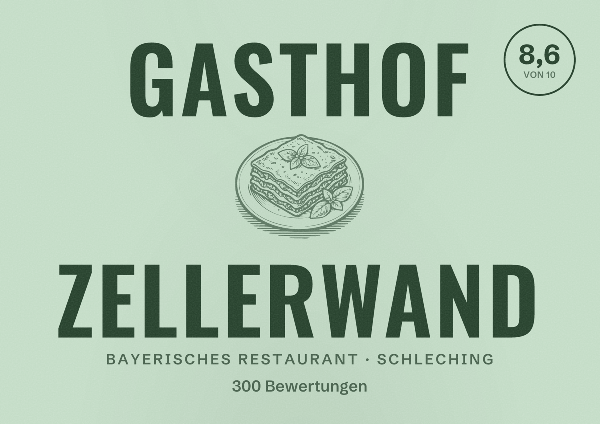 Illustriertes Poster von Gasthof Zellerwand, Bayerisches Restaurant in Schleching: Bewertung 8,6 von 10 aus 300 Bewertungen