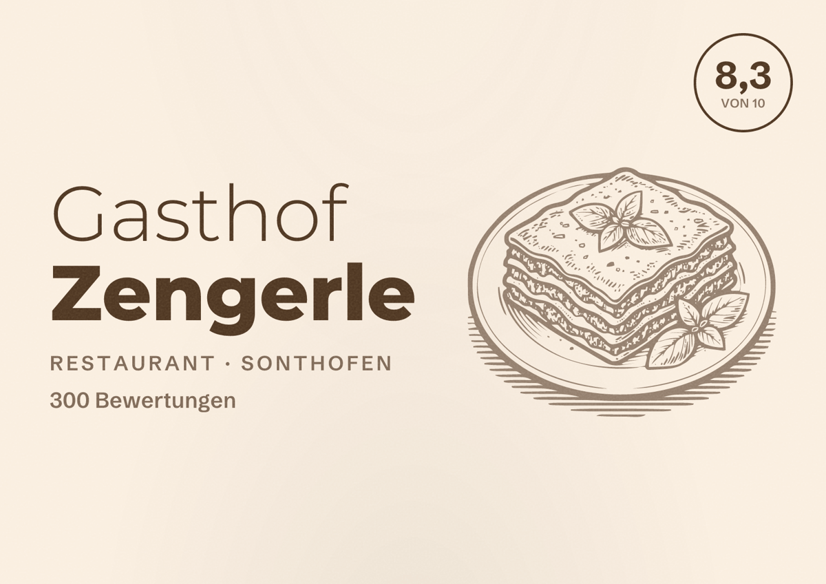 Illustriertes Poster von Gasthof Zengerle, Restaurant in Sonthofen: Bewertung 8,3 von 10 aus 300 Bewertungen